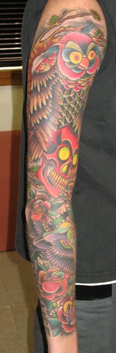 Tattoos - Traditional Old School tattoos - owl and skull
